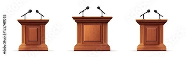 Obraz Three wooden podiums with microphones (2)