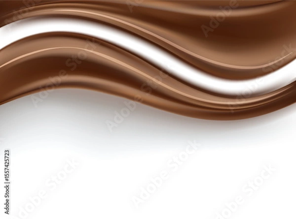 Obraz Smooth, wave-like chocolate patterns flow across a white background.