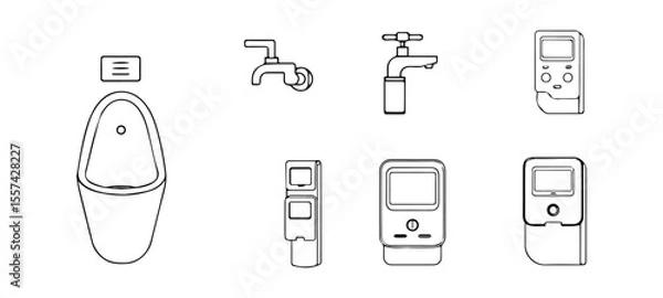 Fototapeta Greywater System Icons with Pipes, Drains, and Water Buckets vector set of electronic devices