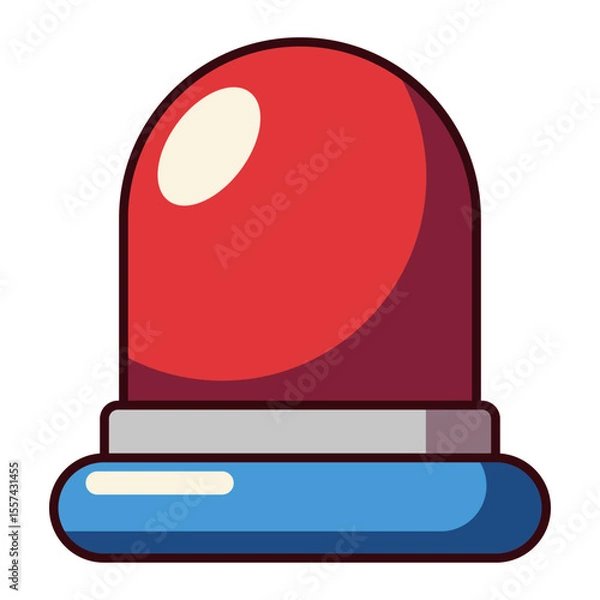 Fototapeta Red dome emergency siren icon with blue base cartoon style isolated on white background.