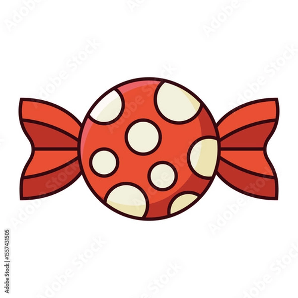 Fototapeta Red candy with polka dot wrapper cartoon style isolated on white background.