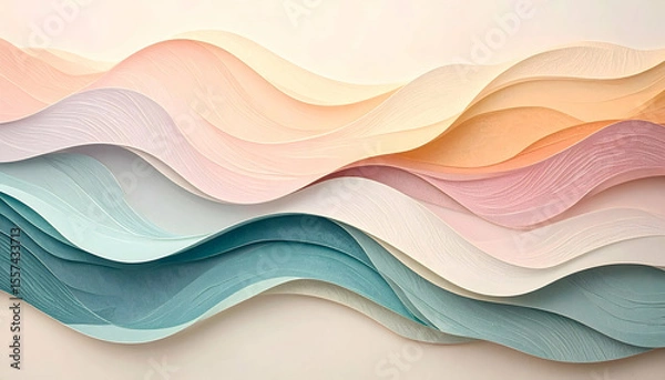 Fototapeta Colorful paper waves in soft pastel hues showcasing texture and depth