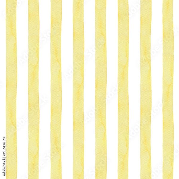 Fototapeta Watercolor yellow stripe on white background seamless pattern. Hand drawn textile design with simple brush texture and bright color. Ideal for summer fabric or wallpaper and creative print project.