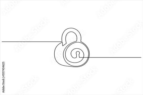 Fototapeta Continuous line padlock illustration simple secure lock outline vector isolated on white background