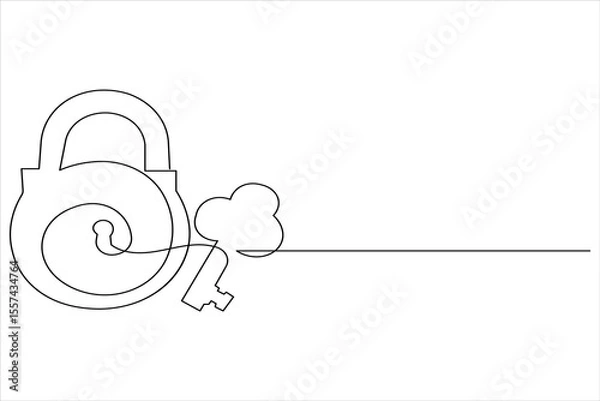 Fototapeta Continuous line padlock illustration simple secure lock outline vector isolated on white background
