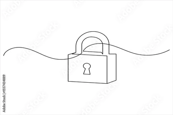 Fototapeta Continuous line padlock illustration simple secure lock outline vector isolated on white background