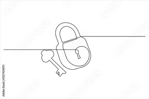 Fototapeta Continuous line padlock illustration simple secure lock outline vector isolated on white background