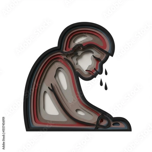 Obraz Layered Papercut Illustration Person Crying Showing Sadness and Grief Emotion