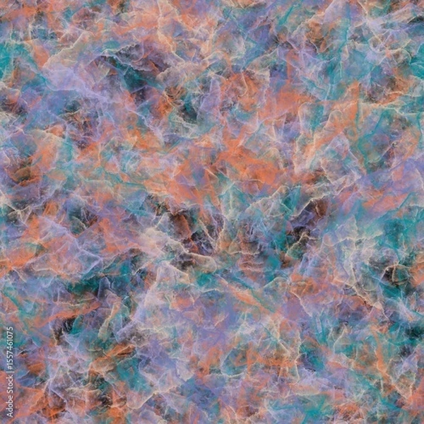 Fototapeta Abstract black, dirty blue, dark peach and foggy grey transparent brush strokes. Marble effect. Seamless hand drawn pattern.