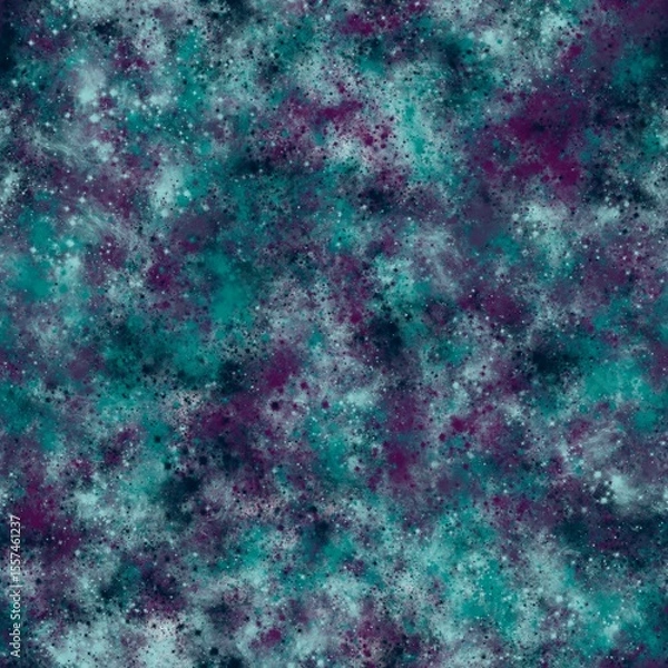 Obraz Abstract vibrant brush strokes, stars and galaxy imitation. Seamless hand drawn pattern. Black pearl, dark purple, deep violet, deep aqua and cyan opaque colors