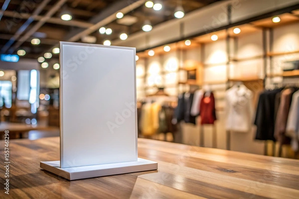 Fototapeta Blank Vertical Billboard Mockup Inside a clothing store. Modern digital display stand ready for your product advertisement or discount banner 