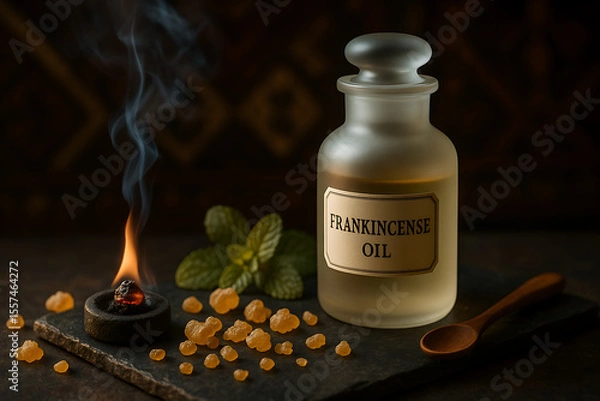Obraz Frankincense Essential Oil with Resin and Charcoal