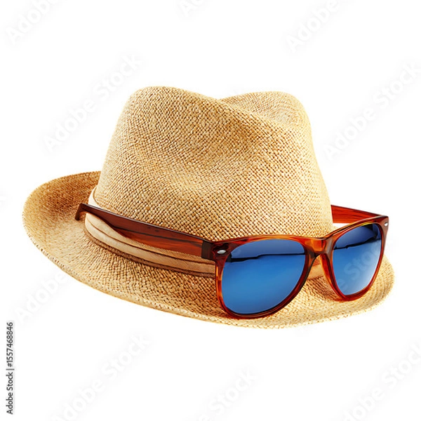 Obraz PNG Summer Essentials Straw Hat and Sunglasses against transparent Background