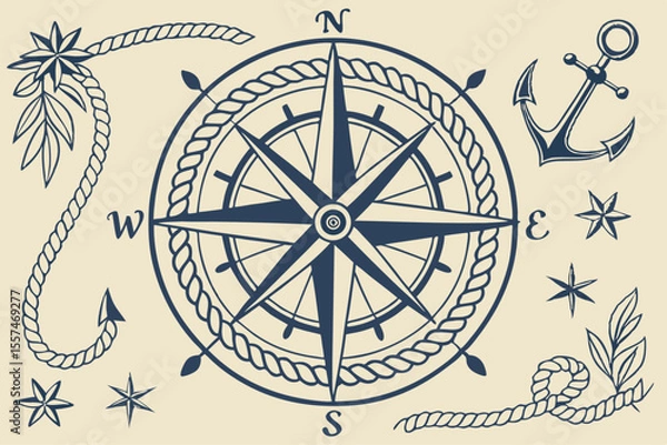 Obraz Centered Compass Rose Vector Grid with Nautical Theme Elements for Design