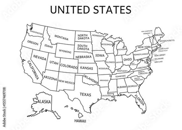 Obraz A map of the United States with the states labeled