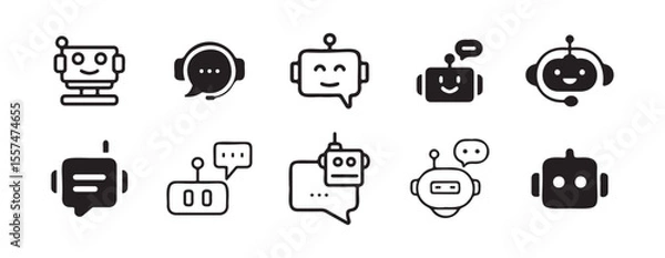 Fototapeta Black vector icon of a chatbot symbol. Customer service bot vector. Chatbot icon. Illustration eps 10