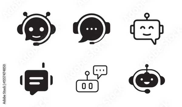 Fototapeta Black vector icon of a chatbot symbol. Customer service bot vector. Chatbot icon. Illustration eps 10