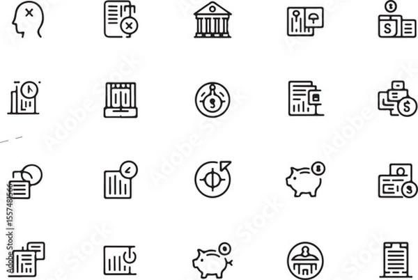 Fototapeta Business Icon Collection: A comprehensive collection of clean and minimalist business icons, perfect for various commercial and professional applications, business-related concepts.