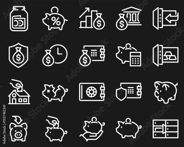 Fototapeta Simple Set of Money Savings Related Vector Line Icons. Contains such Icons as Bank Safe Deposit Box, Tips Jar, Pension Calculator and more.
