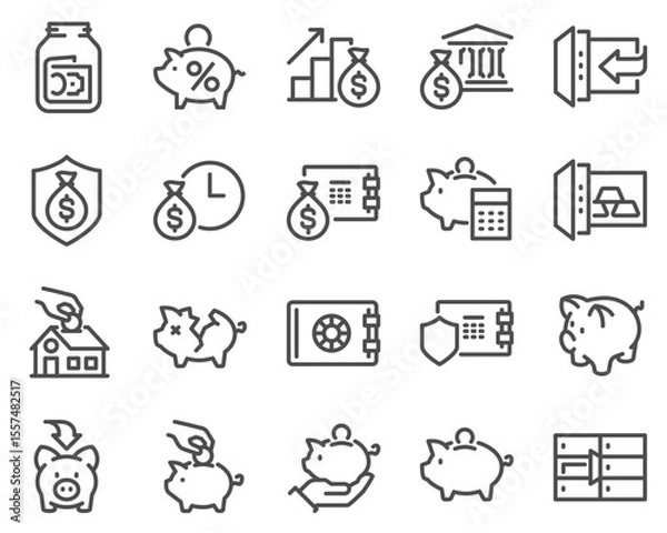 Fototapeta Simple Set of Money Savings Related Vector Line Icons. Contains such Icons as Bank Safe Deposit Box, Tips Jar, Pension Calculator and more.