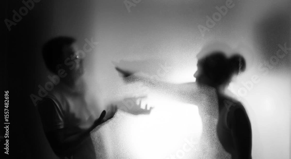 Obraz Couple arguing behind the frosted glass