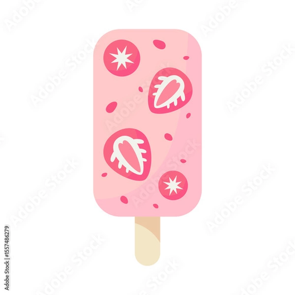 Obraz strawberry popsicles Flat vector illustrations isolated on white background