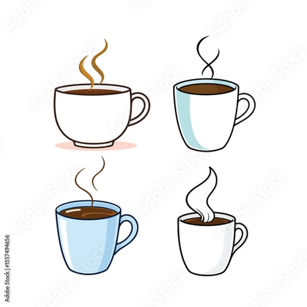 Fototapeta Vector art of a set of four coffee cups illustrations, isolated on white background