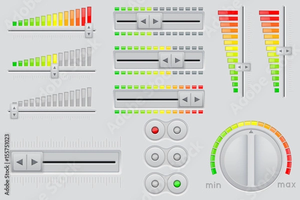 Fototapeta User interface buttons. Volume bars and round knob switch