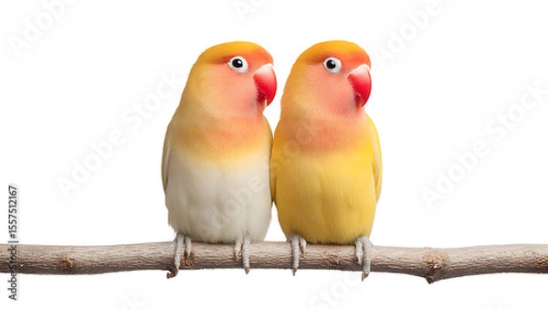 Fototapeta pair of lovebird sitting on branch on transparent background PNG