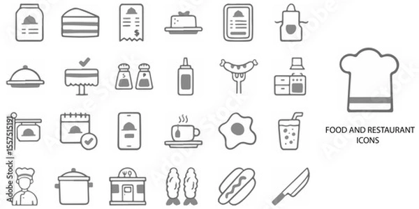 Fototapeta Food and Restaurant simple concept 24 hand drawn Grew color icons set .Vector illustration.	