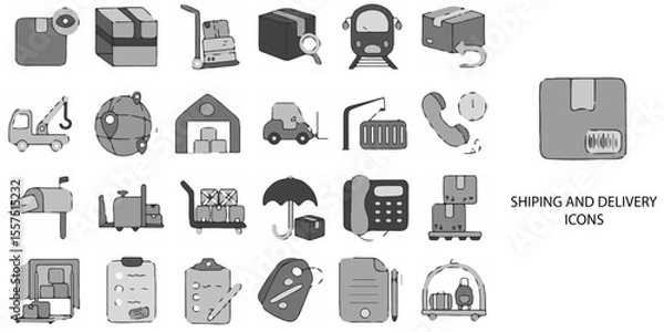 Fototapeta Shipping and Delivery simple concept 24 hand drawn Grew color icons set .Vector illustration.	