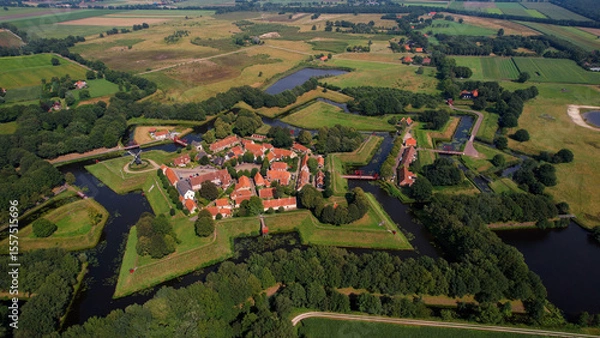 Obraz Aerial view of the old town of the city Bourtange in the Netherlands on a sunny day in summer