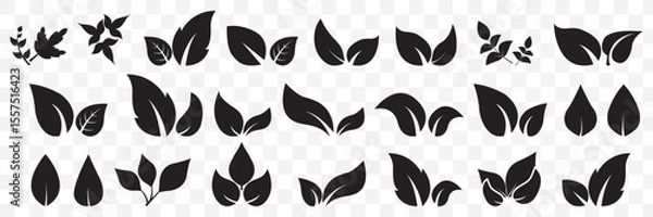 Fototapeta leaf icon. Black leaf icons set. Leaves icon on transparent background. Collection green leaf. Elements design for natural, eco, vegan, bio labels  on Transparent Background. EPS 10.