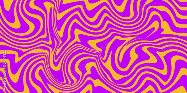 Fototapeta Set of Wavy Seamless Trippy Patterns in Psychedelic Colors. Abstract Vector Swirl Backgrounds. 1970 Aesthetic Textures with Flowing Waves