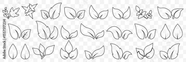 Fototapeta set of Black line leaf icons on Transparent Background. EPS 10.