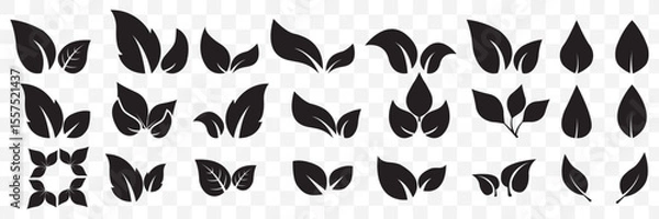 Fototapeta leaf icon. Black leaf icons set. Leaves icon on transparent background. Collection green leaf. Elements design for natural, eco, vegan, bio labels  on Transparent Background. EPS 10.