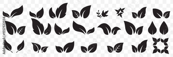 Fototapeta leaf icon. Black leaf icons set. Leaves icon on transparent background. Collection green leaf. Elements design for natural, eco, vegan, bio labels  on Transparent Background. EPS 10.