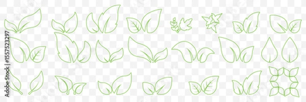 Fototapeta set of Green line leaf icons on Transparent Background. EPS 10.