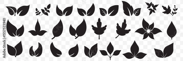 Fototapeta Set of Black leaf icons. Green color. Leaf green color icon logo. Leaves on white background. Ecology. Vector illustration on Transparent Background. EPS 10.