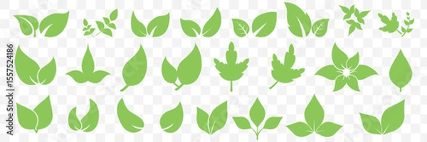 Fototapeta Set of green leaf icons. Green color. Leafs green color icon logo. Leaves on white background. Ecology. Vector illustration on Transparent Background. EPS 10.