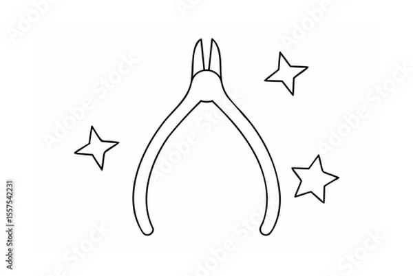 Fototapeta Hand drawn illustration of nail clippers with three stars on a white background for design