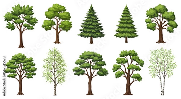 Fototapeta Diverse tree collection showcasing different types of deciduous and coniferous trees