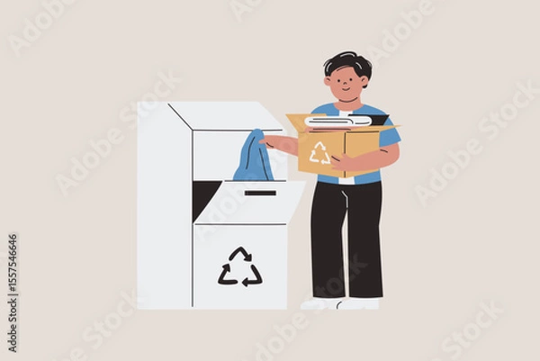 Obraz Illustration of Man Donating Used Clothes for Recycling