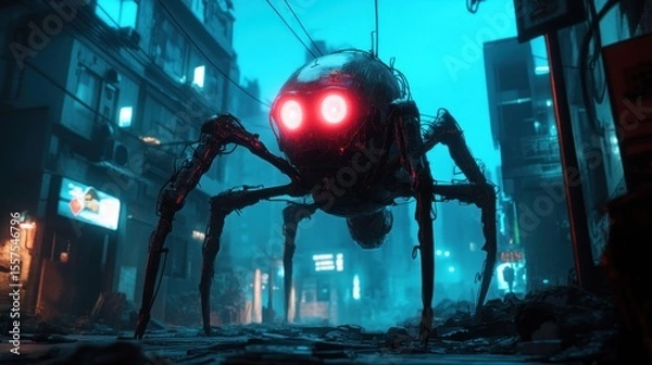Obraz Robot spider in a post apocalyptic city