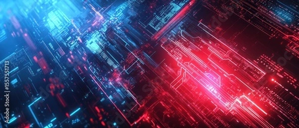 Obraz Abstract glowing digital circuit board