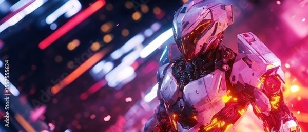 Obraz Futuristic robot in a vibrant city