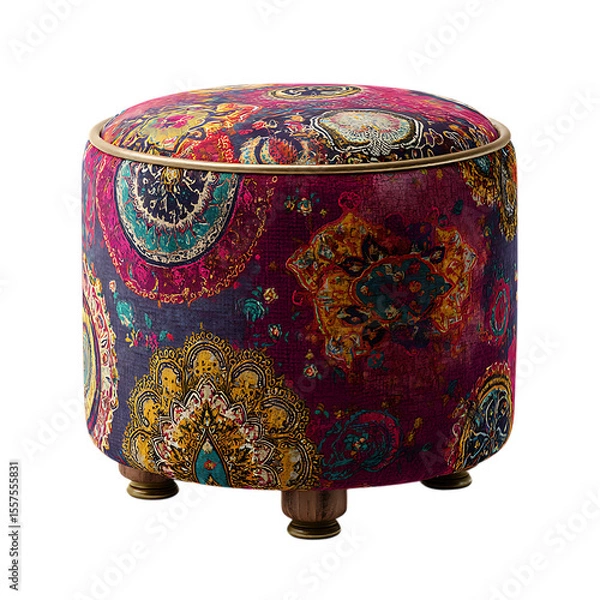 Obraz Bohemian Round Ottoman Vibrant Paisley Pattern Upholstery on transparent Background