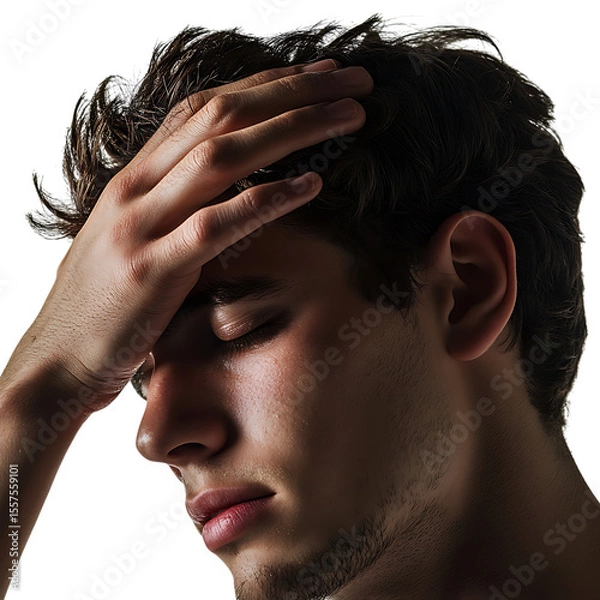 Obraz Understanding Male Depression A CloseUp Portrait Revealing Emotional Distress white background against transparent Background