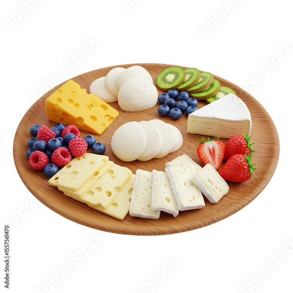 Obraz Cheese and fruit on wooden plate isolated on transparent background