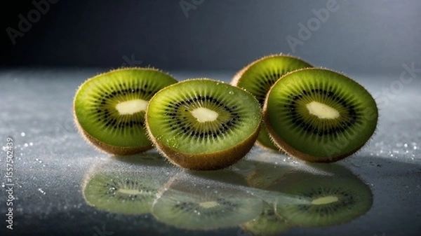 Fototapeta Fresh Kiwi Slices with Reflection